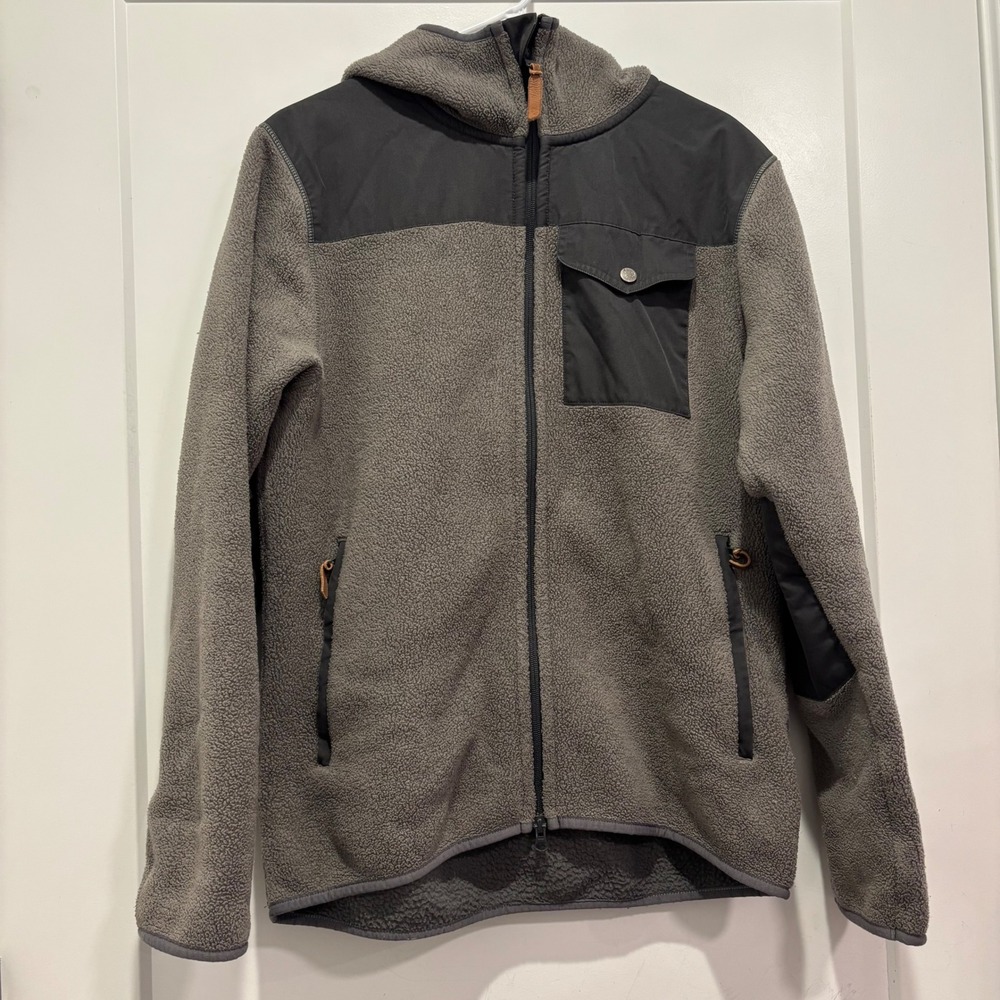 Fjallraven Sarek Fleece Hoodie Mens Medium Gray Black Full Zip Jacket 82256